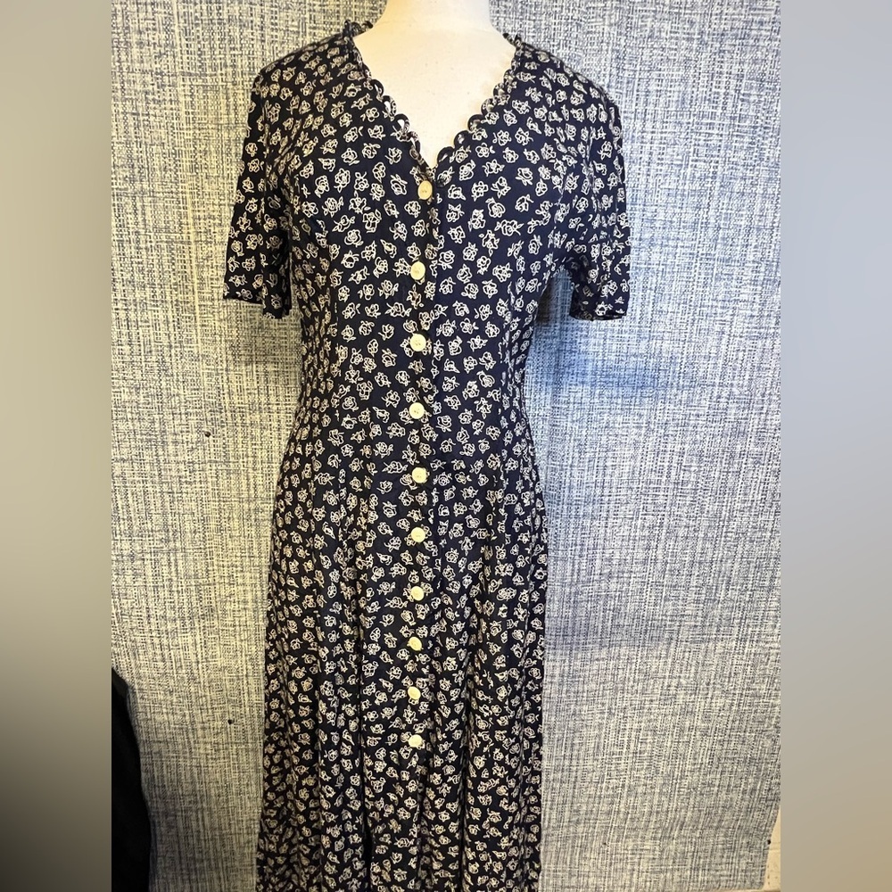 Vintage Navy Floral Midi Dress